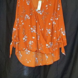 West Kei Tie Sleeve High Low Blouse Size L